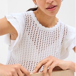 GAP Flutter Sleeve Crochet Sweater M White